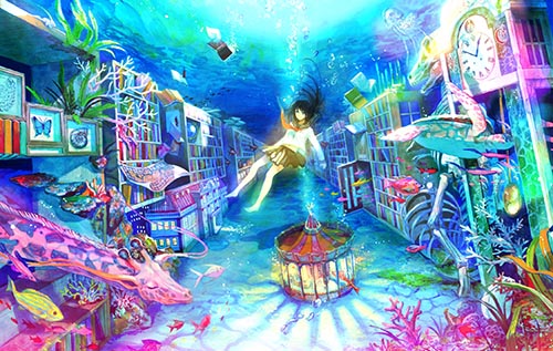 二次元水中少女背景绘画高清壁纸